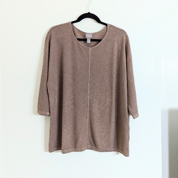 Chico's Linen Blend Diagonal Knit Sweater Camel Size 3 (=XL) - Picture 1 of 4